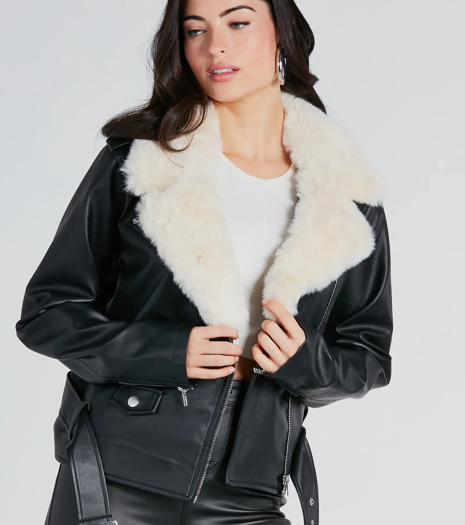 Always Elevated Faux Fur Trim Faux Leather Jacket - Image 4