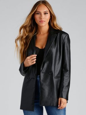 Trendy Oversized Faux Leather Blazer