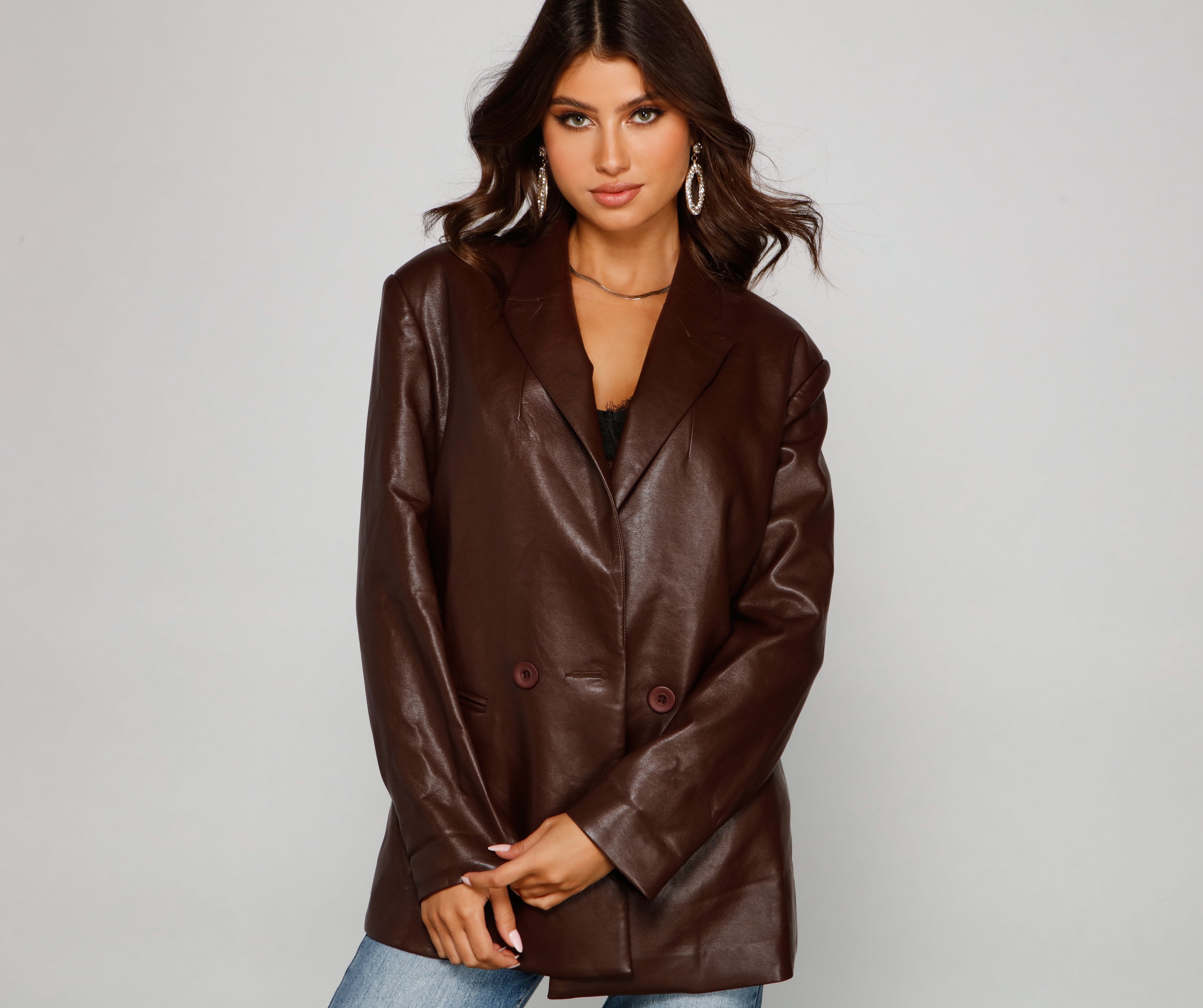 Trendy Oversized Faux Leather Blazer - Image 7
