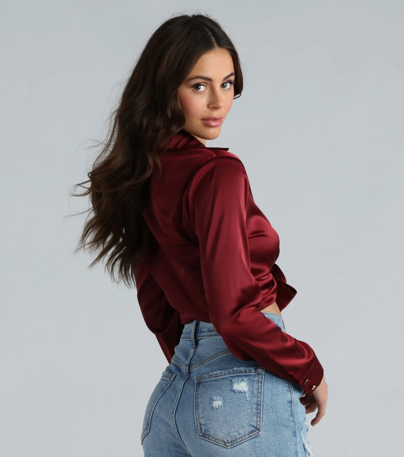 So Sleek Satin Tie-Front Blouse - Image 65