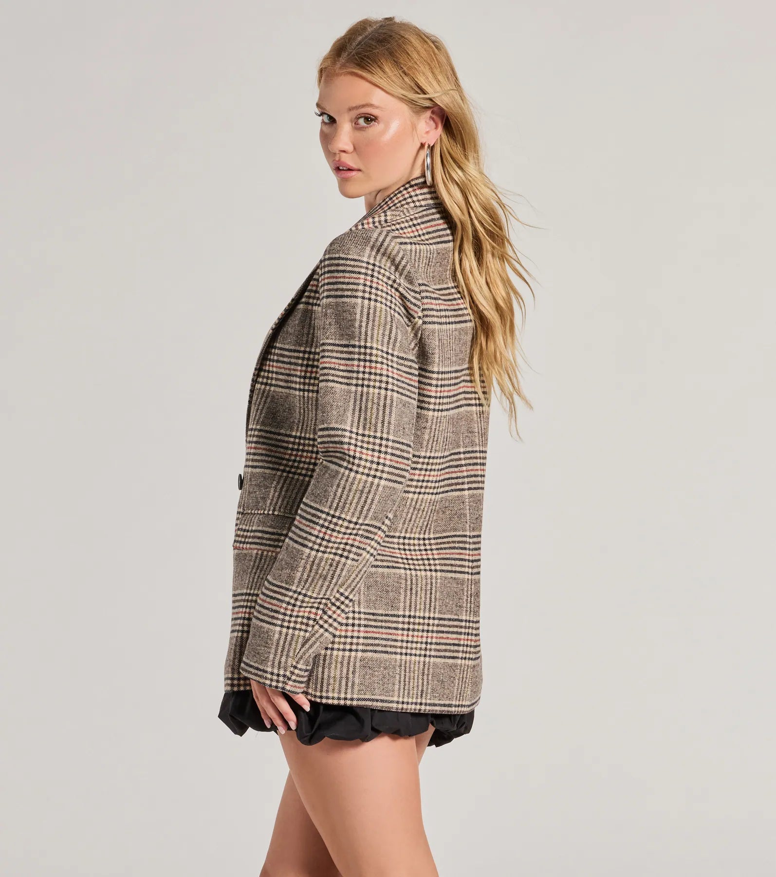 Classic Mood Glen Plaid Woven Oversized Blazer - Image 2