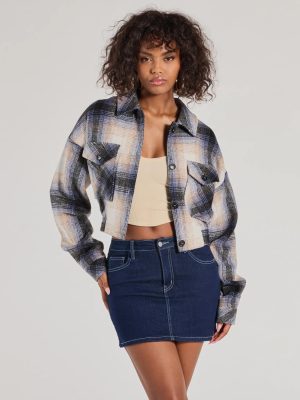 Casually Cozy Plaid Woven Cropped Shacket
