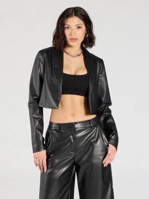 Chic Layer Faux Leather Cropped Blazer