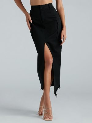 Trendy Energy High Slit Cargo Maxi Skirt