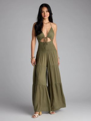 You've Got Flare Halter Cutout Wide Leg Jumpsuit