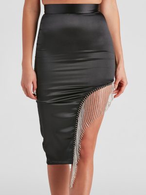 All The Deets Satin Midi Skirt