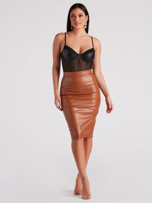 Business Babe Faux Leather Pencil Skirt