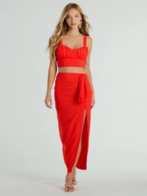 Sunny Vibes High Slit Woven Midi Skirt