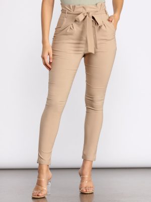 Tie Waist Skinny Paperbag Pants