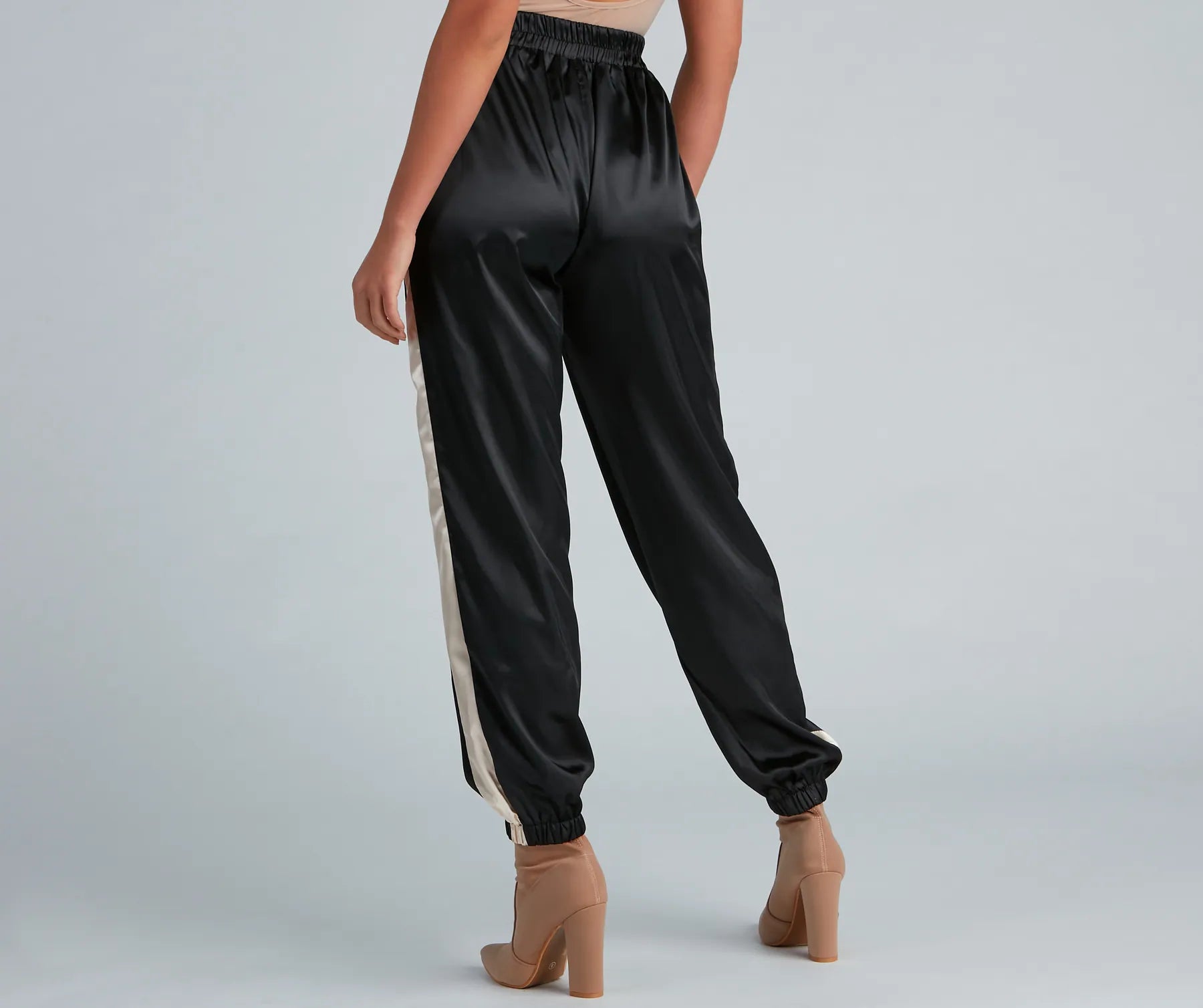 Sleek Striped Satin Joggers - Image 2
