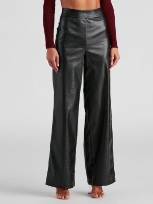 Chic Mate PU Croc Wide Leg Pants