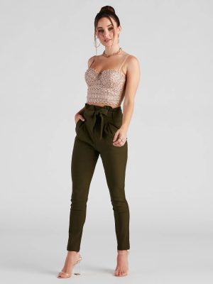 High Waist Paperbag Skinny Dress Pants