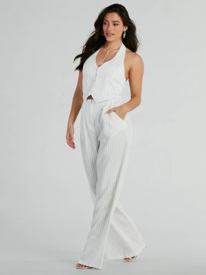 Getaway Vibes Wide-Leg Pinstripe Woven Jumpsuit