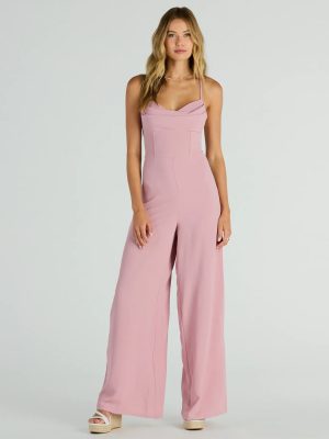 Effortless Allure Lace-Up Woven Wide-Leg Jumpsuit