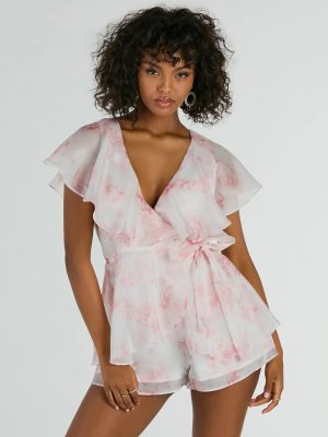 Dreamy Escape Ruffled Rose Floral Organza Romper