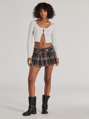 Totally Fab Belted Plaid Pleated Micro Skort