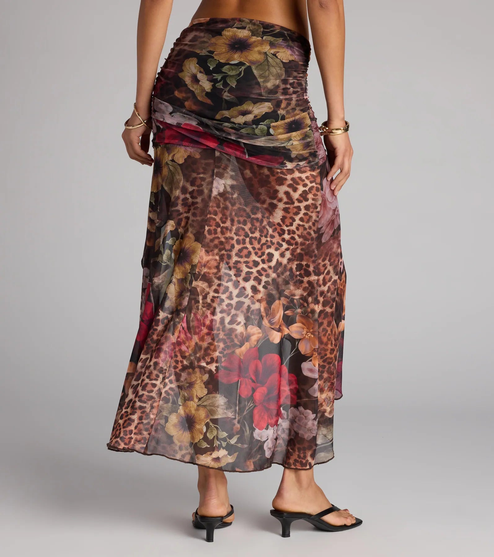 Wild Card Leopard Floral Print Maxi Skirt - Image 2