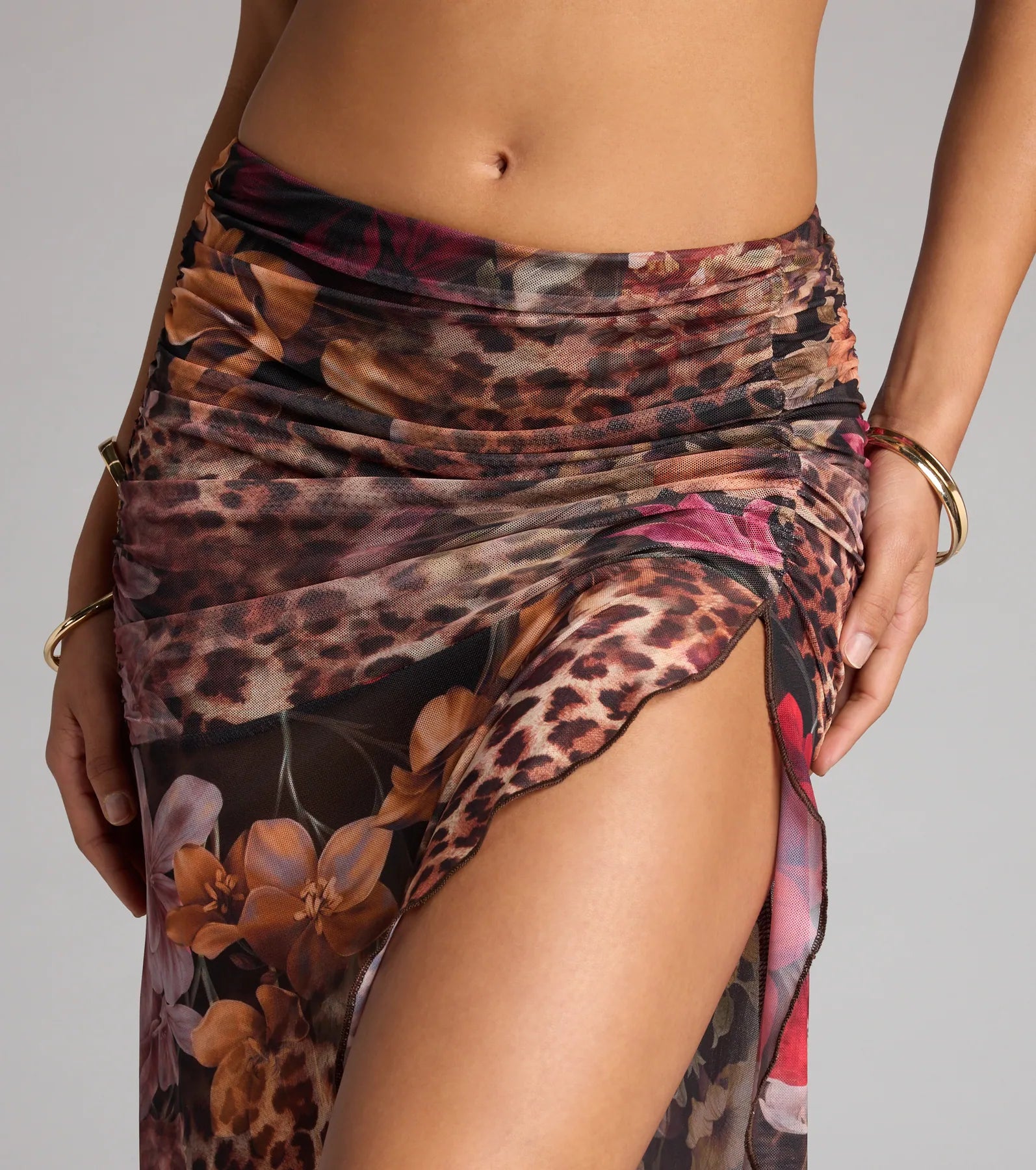 Wild Card Leopard Floral Print Maxi Skirt - Image 3