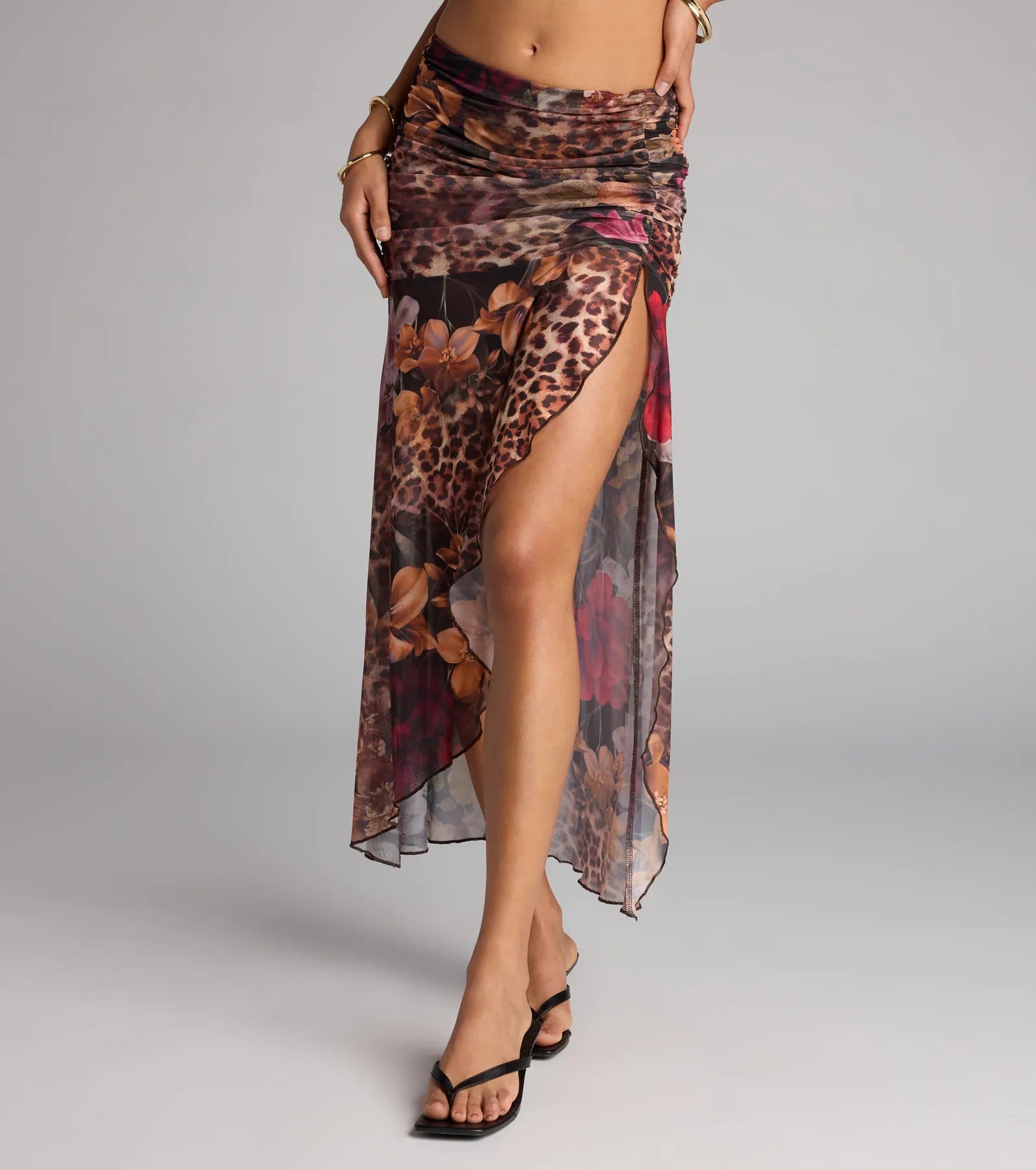 Wild Card Leopard Floral Print Maxi Skirt - Image 4