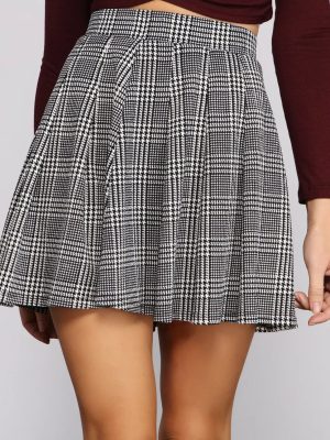 Chic Houndstooth Pleated Mini Skirt