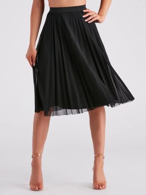 Total Charm Pleated Mesh Midi Skirt