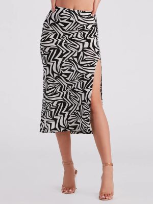Artsy Mind Crepe Abstract Midi Skirt