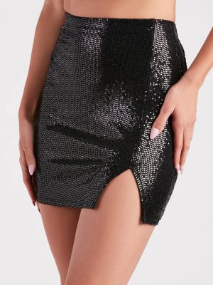 Glow Effect Sequin Slit Mini Skirt