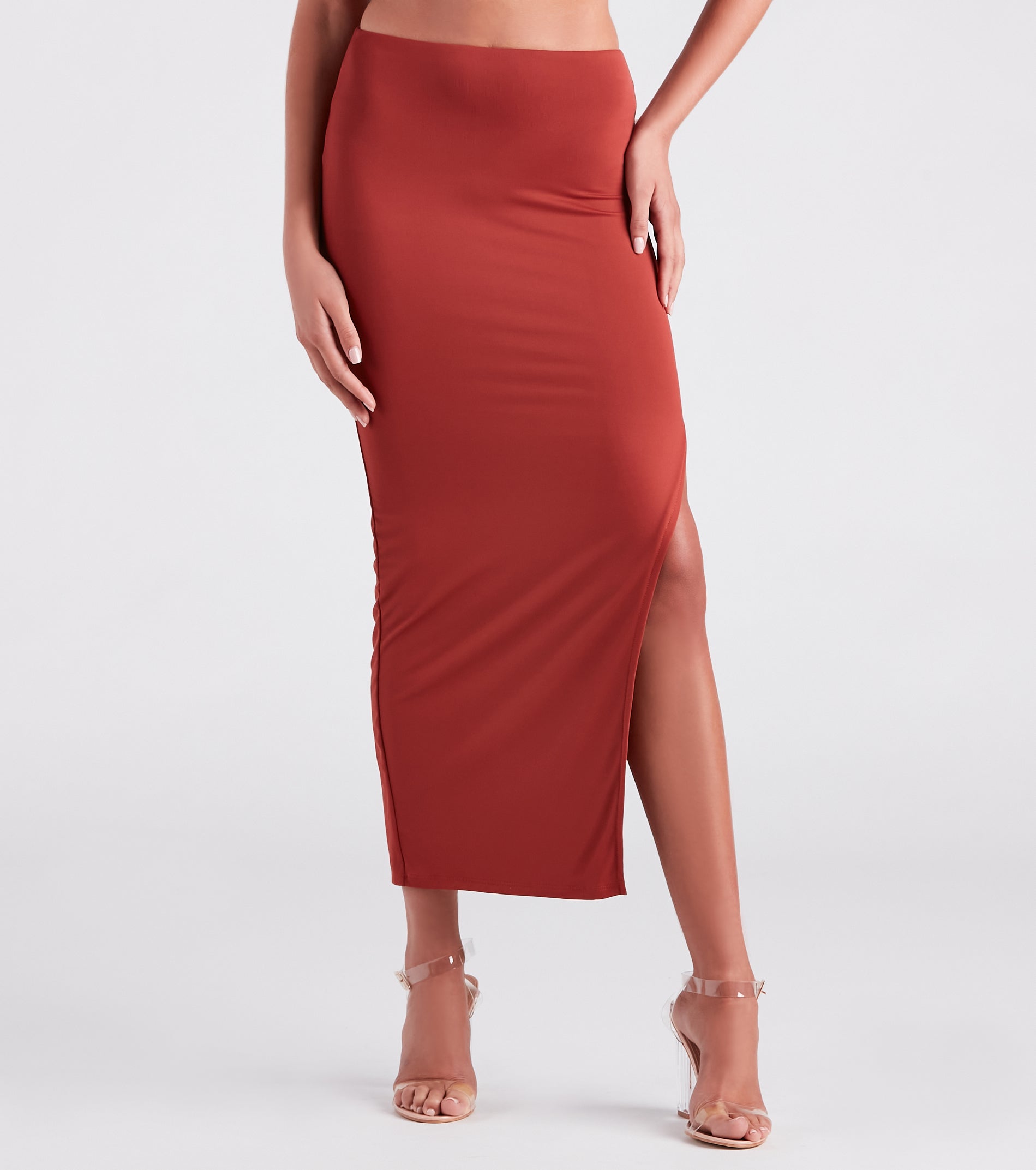 Smooth Silhouette Slit Midi Skirt - Image 2