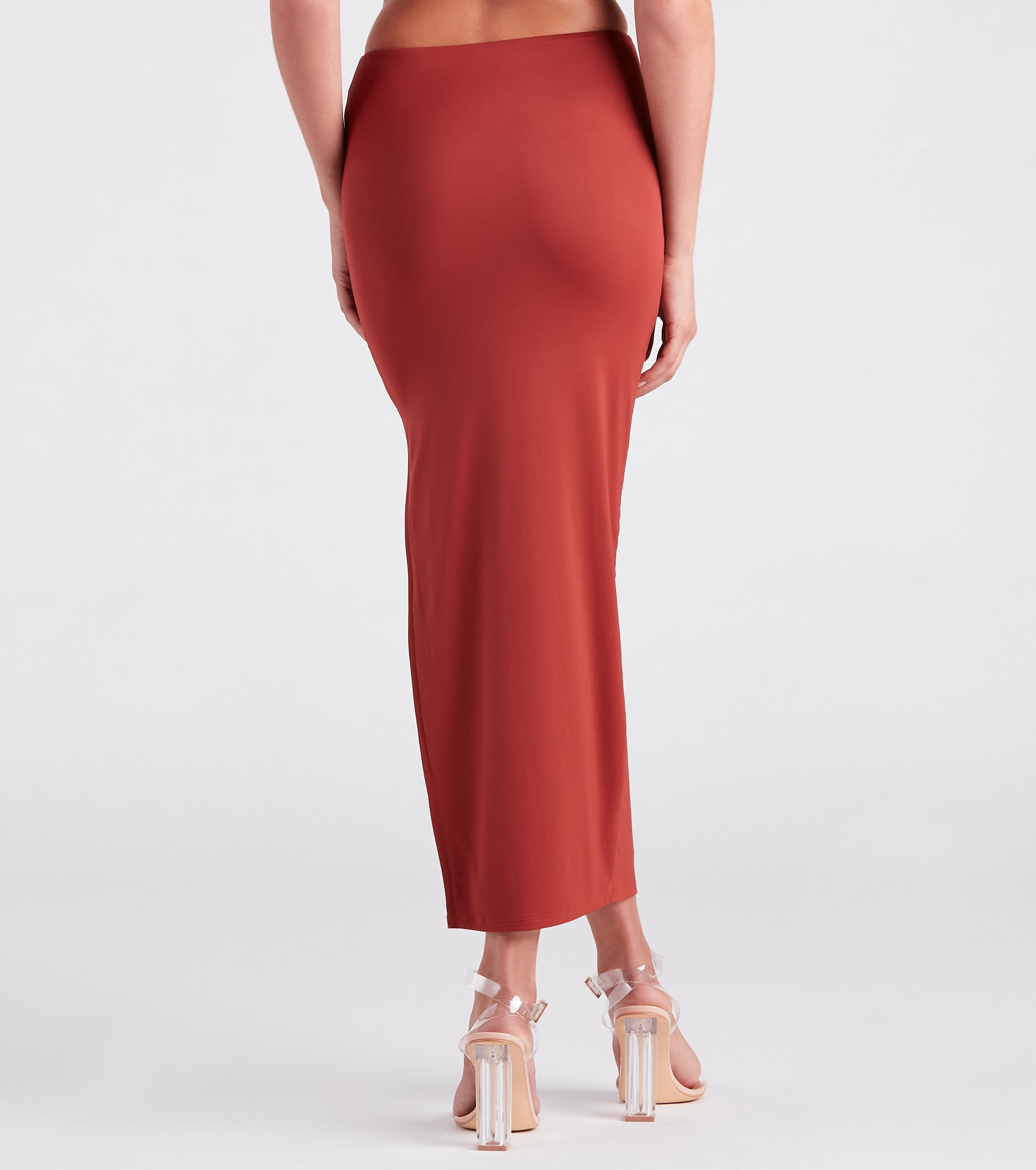 Smooth Silhouette Slit Midi Skirt - Image 3