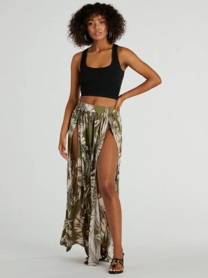 Tropical Breeze Printed Dual-Slit Maxi Skirt