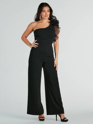 Editorial Babe One-Shoulder Ruffle Jumpsuit