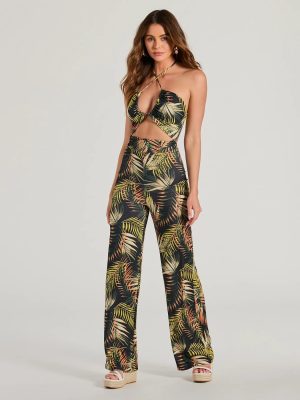 Tropical Cutie Halter Cutout Wide-Leg Jumpsuit