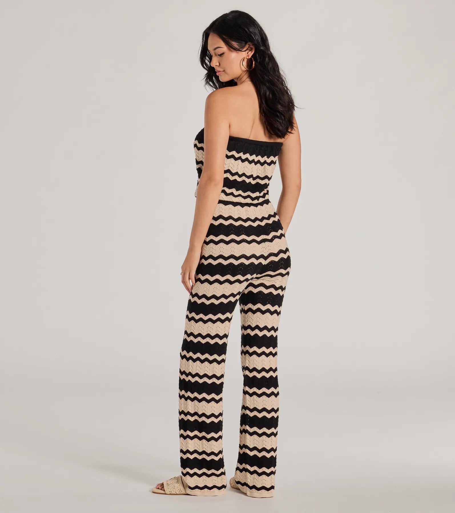 Stylish In Stripes Strapless Wide Leg Knit Jumpsuit - Image 2