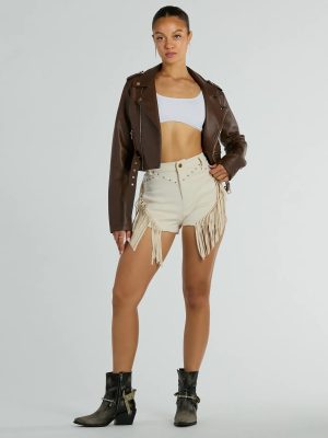 The High Road High-Rise Fringe Faux Suede Shorts