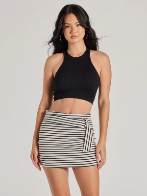 Effortless Vibing High-Rise Belted Striped Ponte Skort