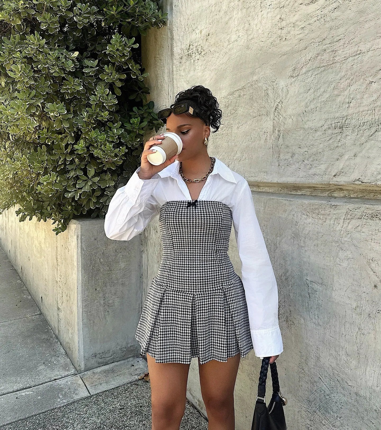 Sweet Perception Strapless Plaid Pleated Romper - Image 2