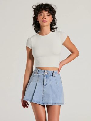 Exceptional Darling High-Rise Pleat Denim Mini Skirt