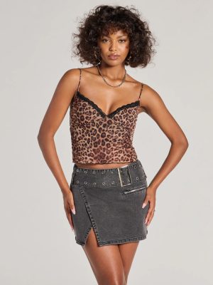 Edgy Belted Denim Wrap Mini Skirt