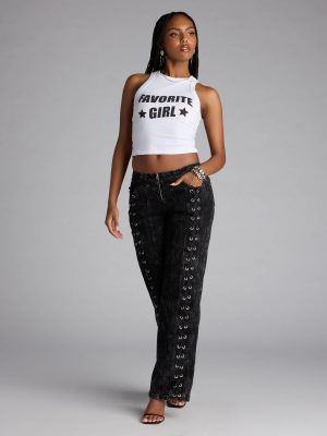 Dial Up Drama Mid-Rise Lace Up Denim Jeans