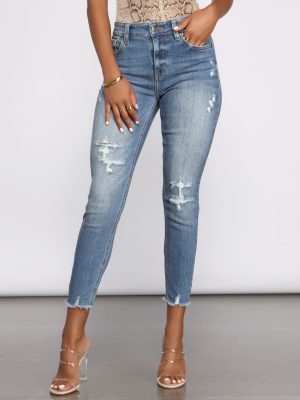 Clara High Rise Destructed Skinny Crop Jeans
