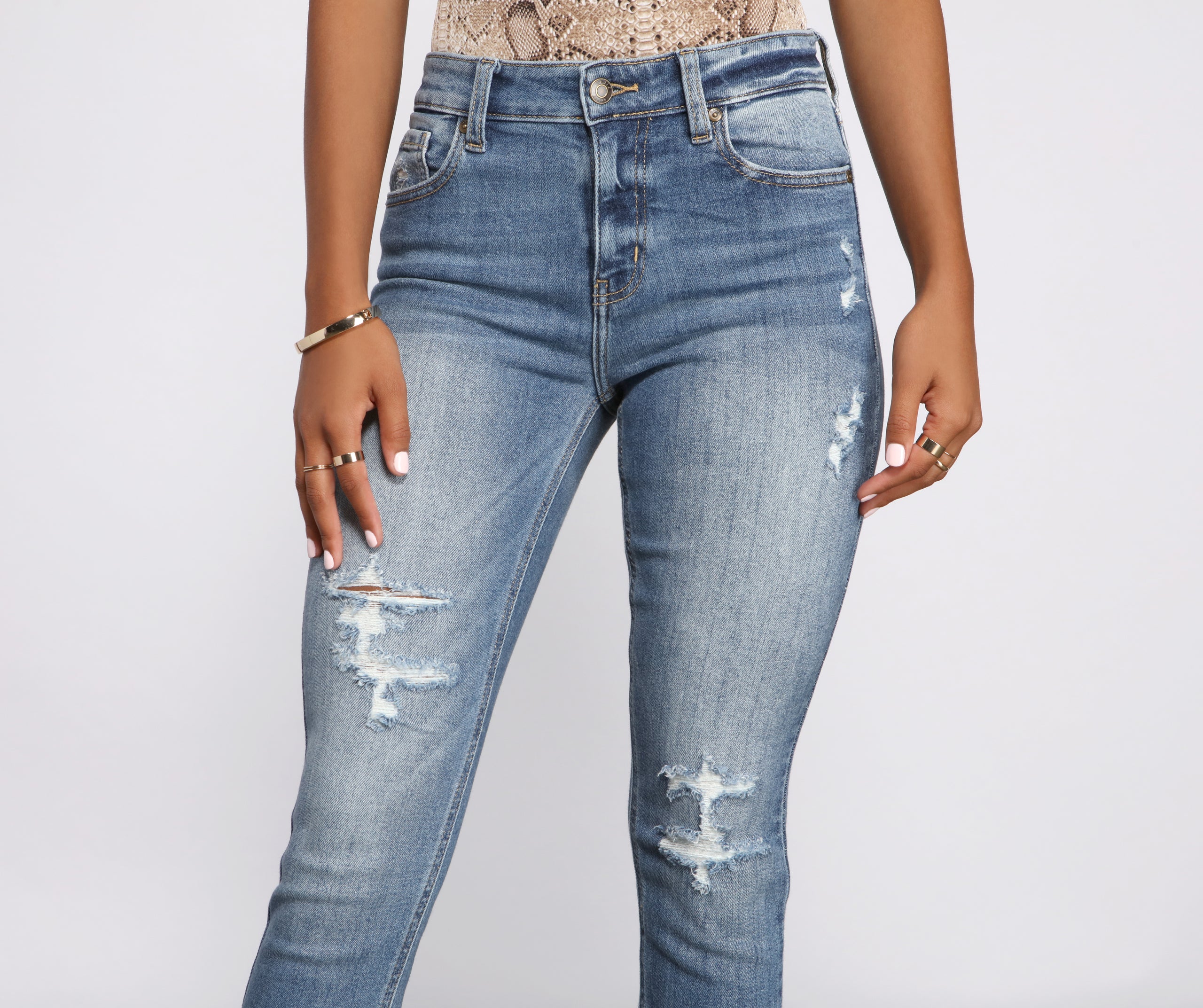 Clara High Rise Destructed Skinny Crop Jeans - Image 3