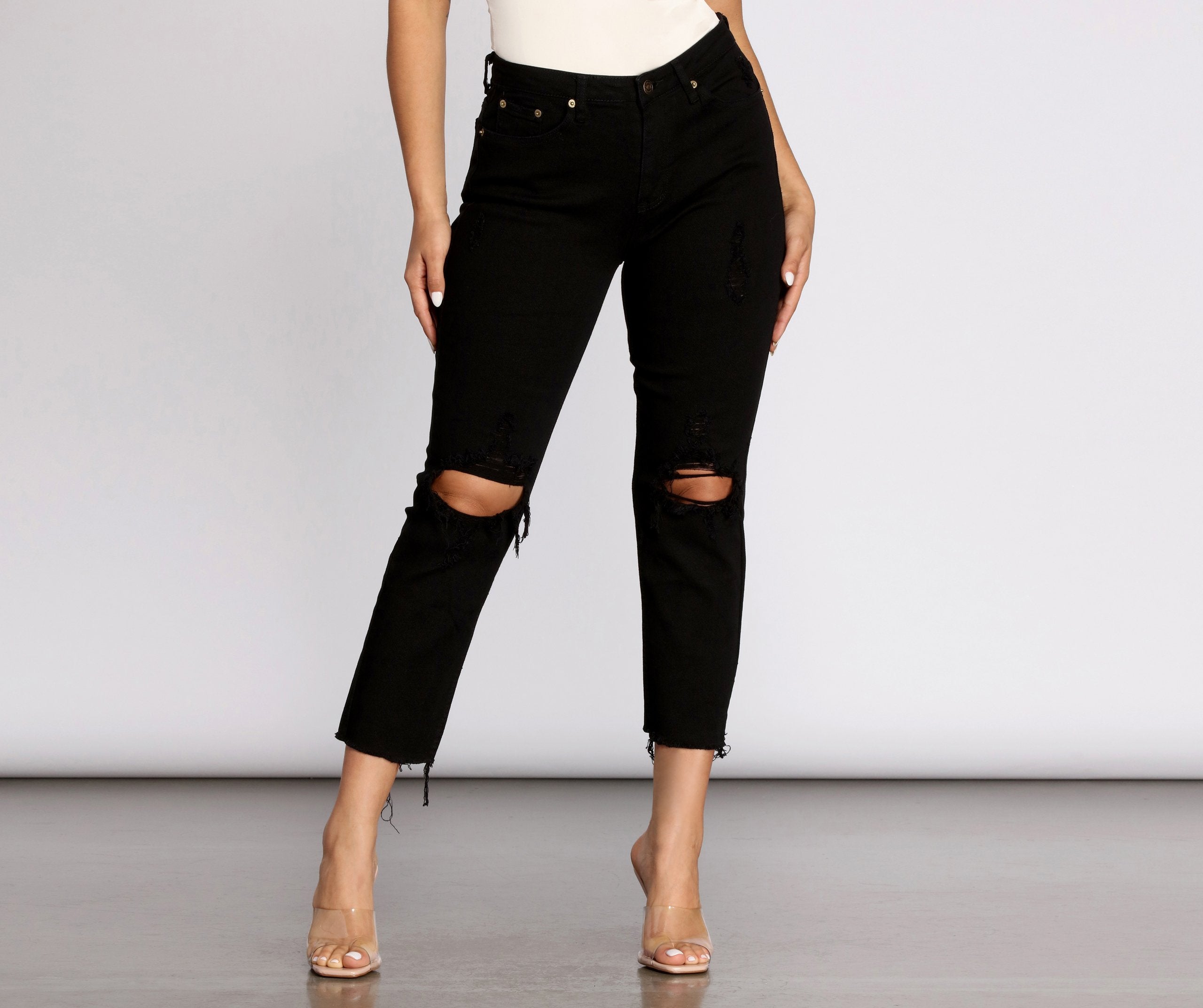 High Waist Distressed Denim Pants - Image 10