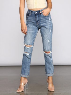 Amanda High Rise Destructed Boyfriend Jeans