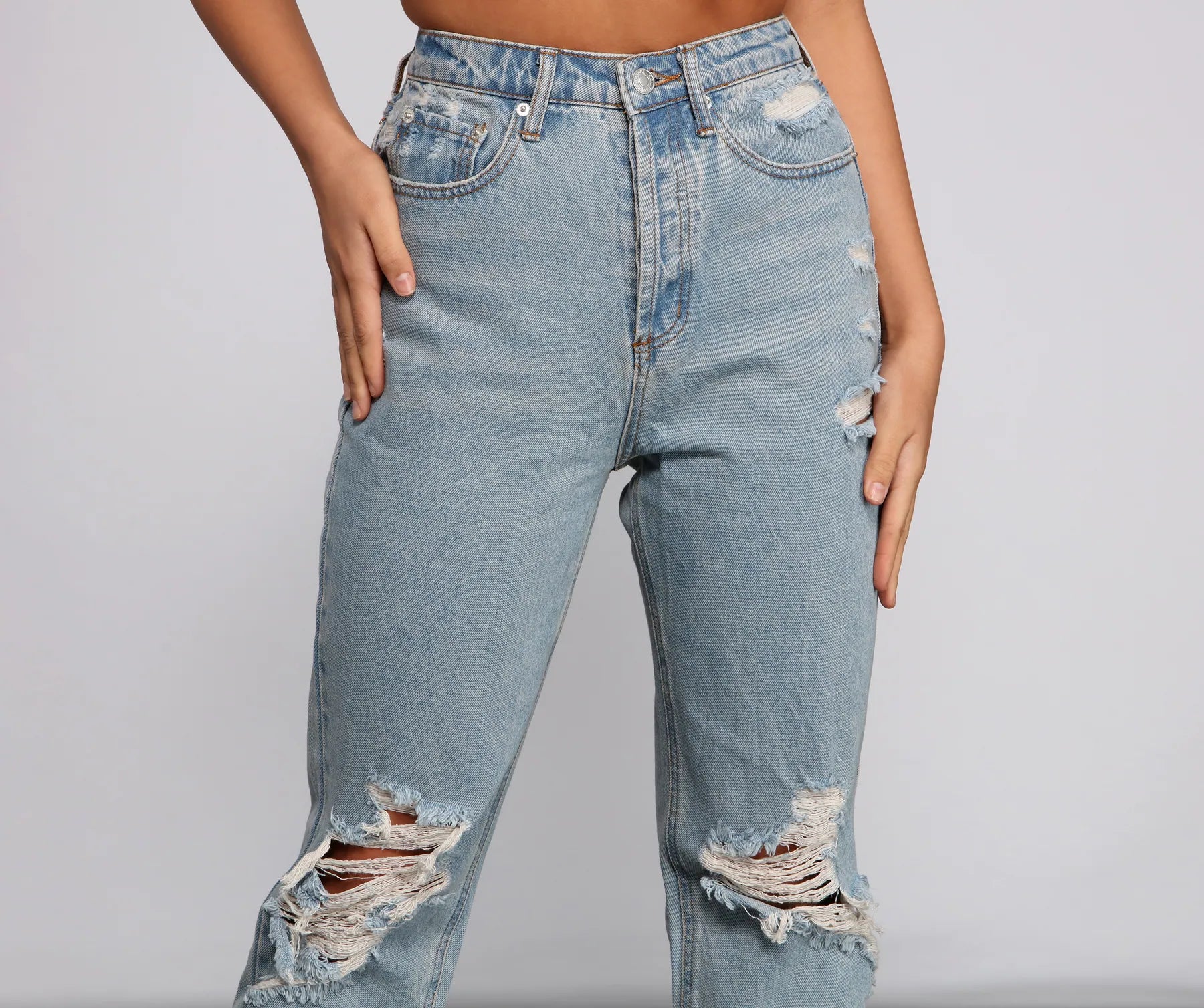 Classic Staple High Rise Destructed Boyfriend Jeans - Image 3