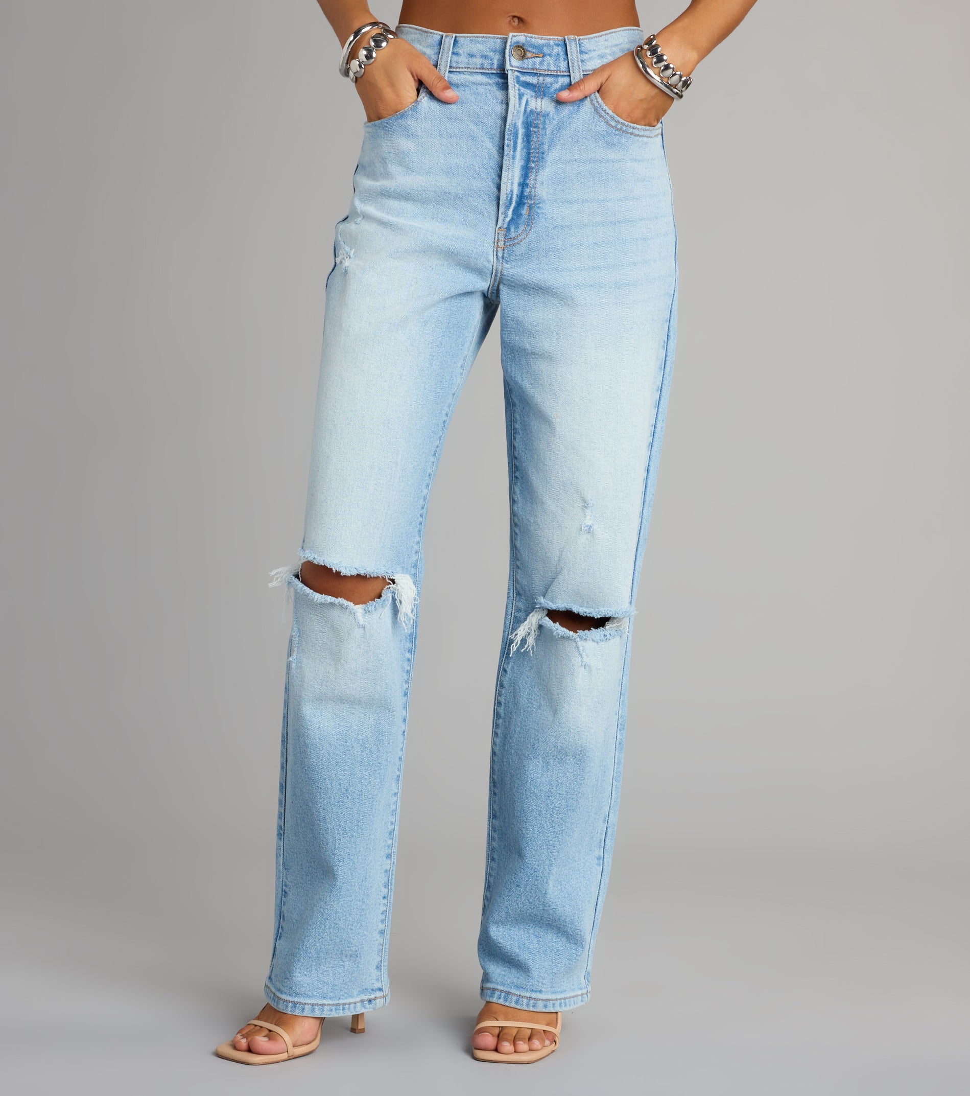High-Rise Distressed Boyfriend Jeans - Image 4