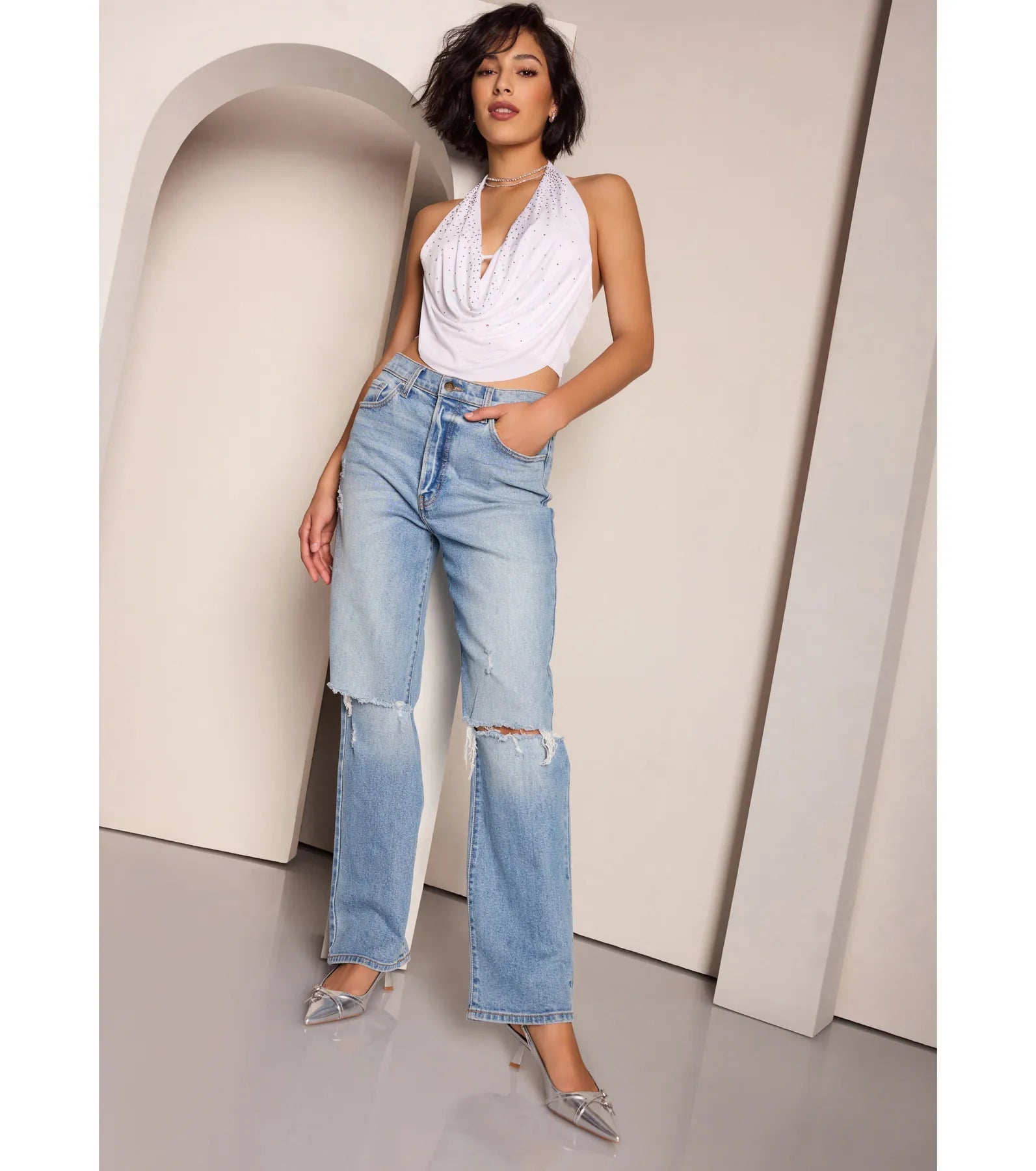 High-Rise Distressed Boyfriend Jeans - Image 7