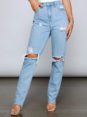 Casual Distressed Straight-Leg Jeans