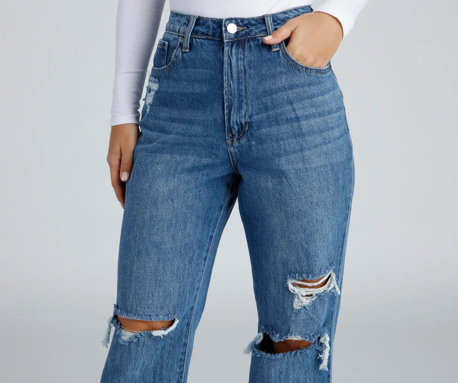 Classic Casual Distressed Boyfriend Jeans - Image 4
