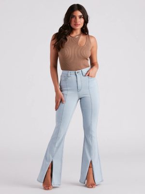 Bri High-Rise Split Hem Flare Jeans by Windsor Denim