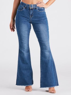 Bri Mid Rise Belted Flare Jeans By Windsor Denim